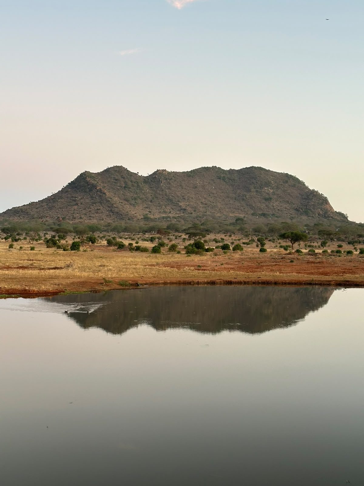 La collina riflessa nella pozza d'acqua al tramonto